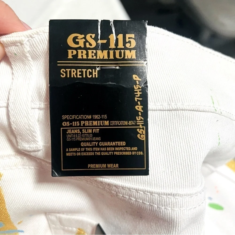 GS115 Mens Paint Splatter White Denim Shorts NWT Size 36 Stretch Streetwear
